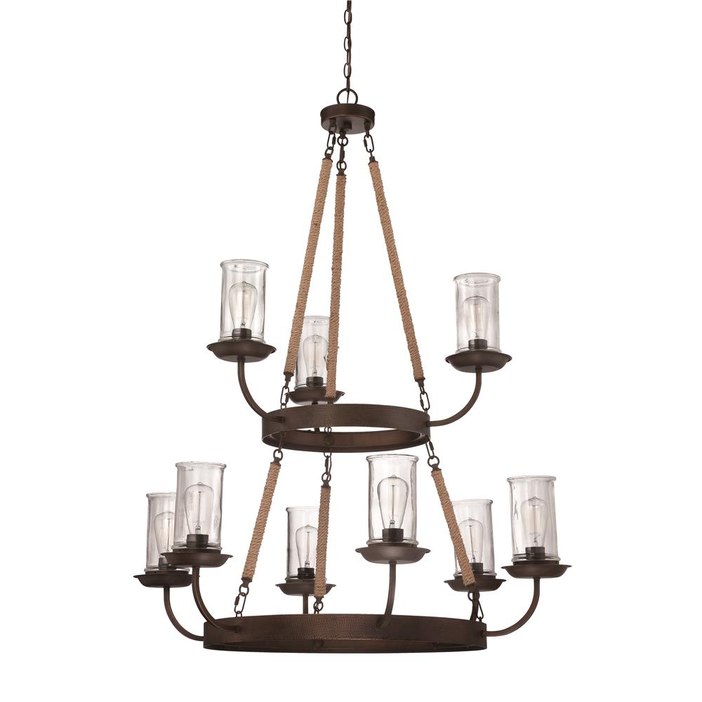 Craftmade 36129-ABZ Thornton 9 Light Chandelier in Aged Bronze with Natural Rope Accent